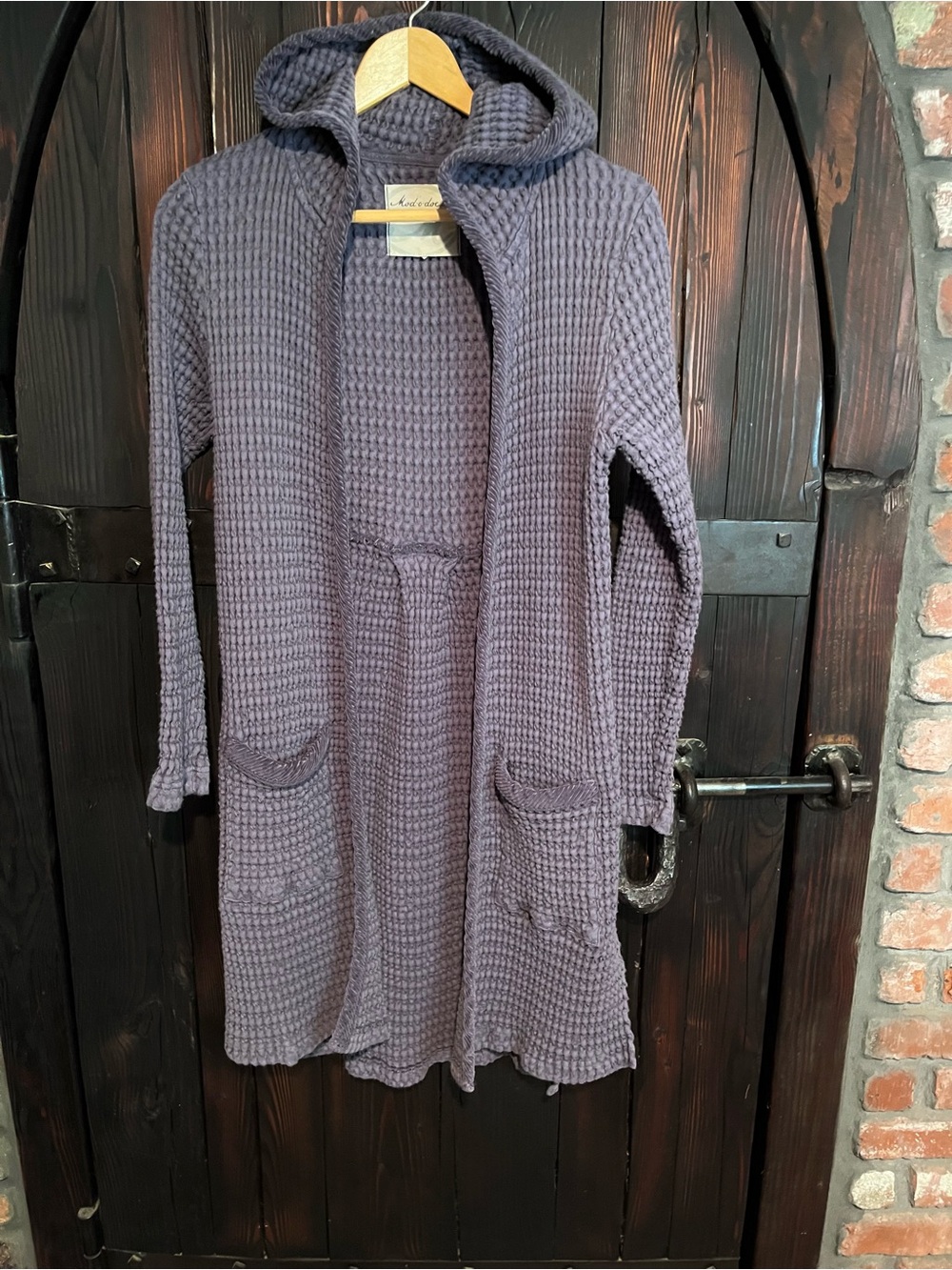 Waffle Knit Hooded Long Cardigan Coatigan - Dusty Lavender